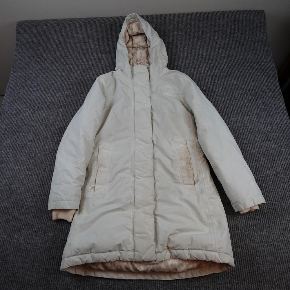 The North Face Parka Coat Womens Medium White 550 Down Hooded Long Insulated
